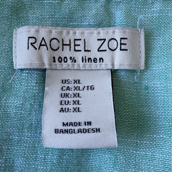 Rachel Zoe XL Linen Mint Green Button Up Top Beach Vacation Lightweight Boxy - Picture 2 of 11